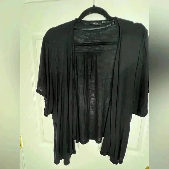 🌸 Apt 9 Short Sleeve Cropped Slub Open Drape Front Cardigan, Size M, Black - Picture 1 of 5